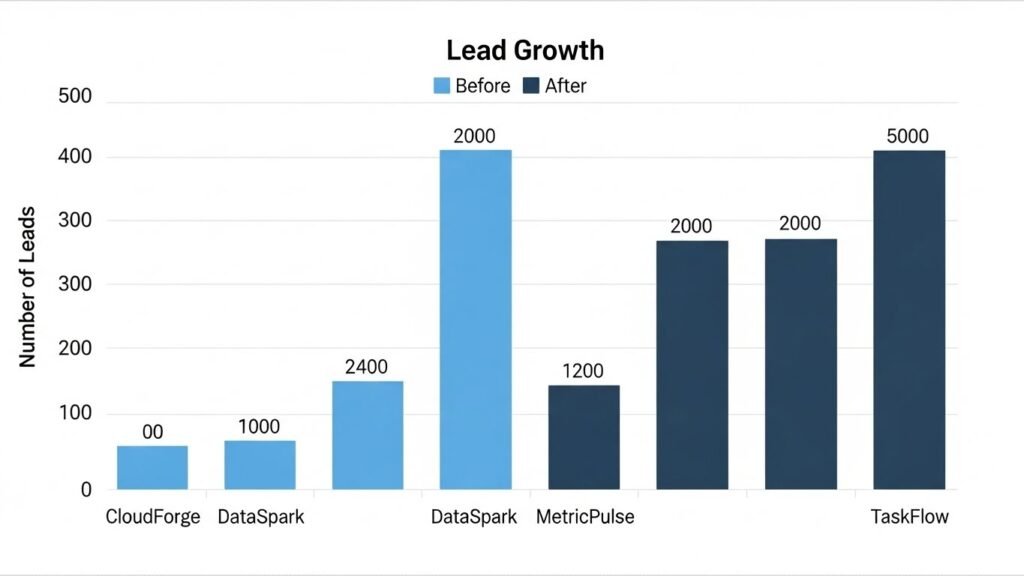 Chart of B2B SaaS marketing agency lead generation results for US fintech and HR tech