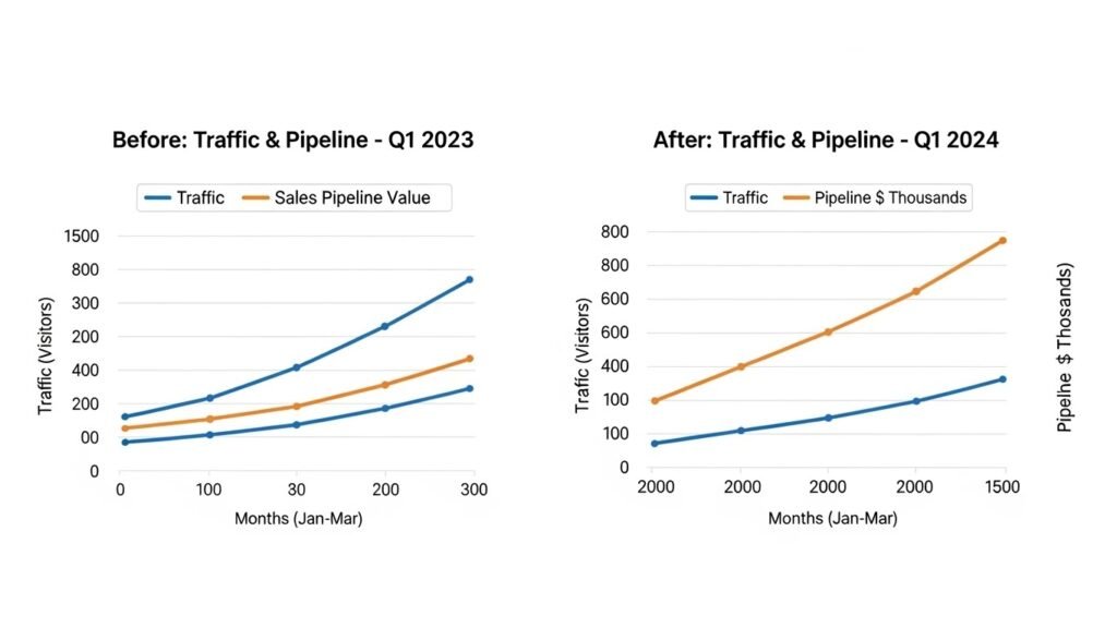 B2B SaaS content strategy case studies with 300% traffic growth charts