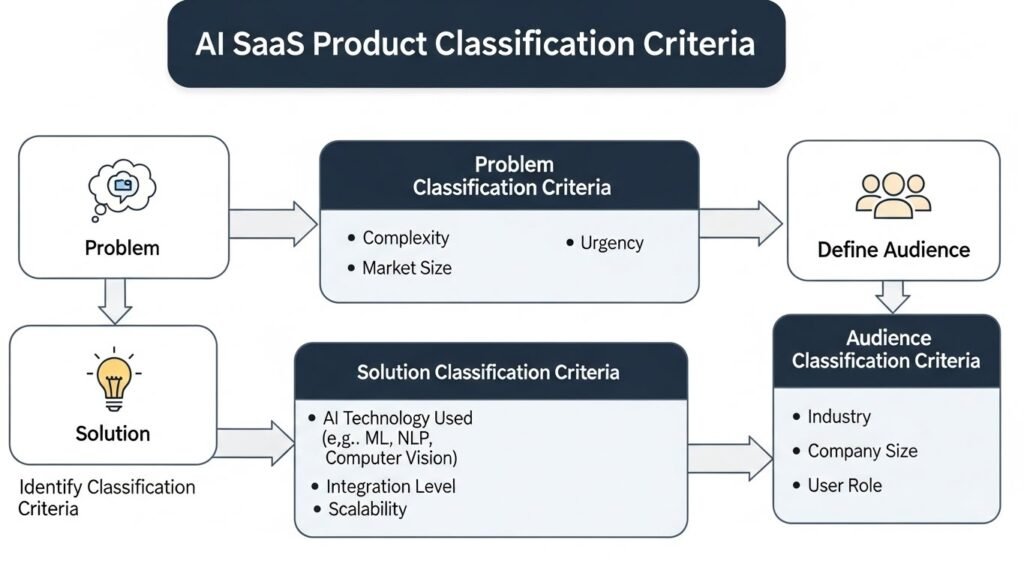 Diagram illustrating AI SaaS Product Classification Criteria and business alignment
