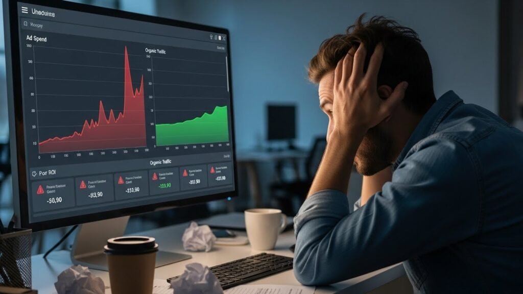 Founder analyzing AI SaaS Product Classification Criteria with flat organic traffic metrics