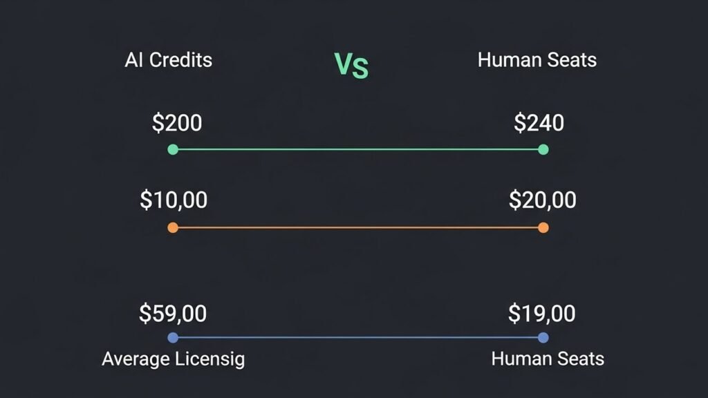 Infographic comparing AI compute costs versus traditional seat licenses in the context of saas pricing news.