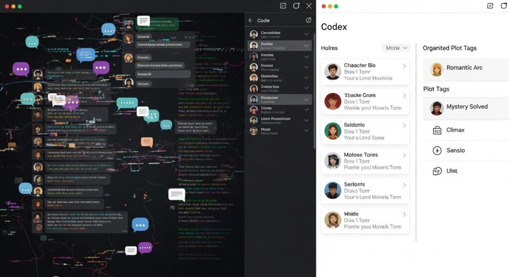 Comparison of iFable's chat-based interface against NovelCrafter's structured Codex system for professional authors.