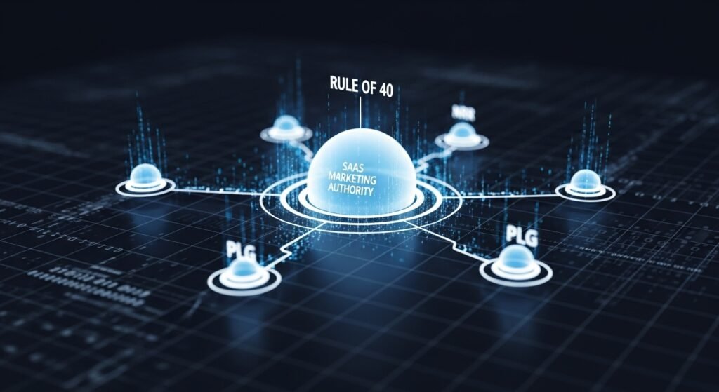  A semantic entity map for SaaS marketing demonstrating the relationship between PLG, NRR, and RevOps to establish topical authority in search engines.