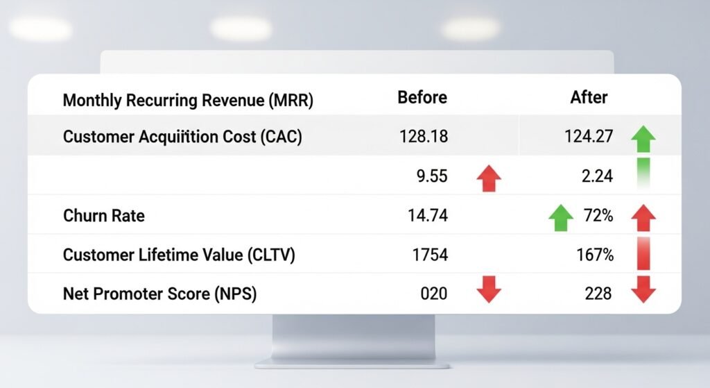 Case study results showing a 50% reduction in CAC payback period and an increase in Net Revenue Retention (NRR).