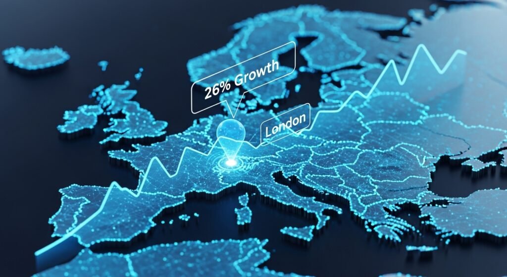 Germany leading B2B SaaS startups in Sifted Rising 100 2026 A 3D data map showing Germany surpassing the UK as the top hub for B2B SaaS startups in the 2026 Sifted Rising 100.