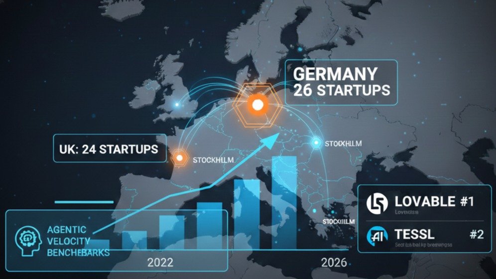 Data visualization of the 2026 Sifted B2B SaaS Rising 100 showing Germany leading the UK in startup density.