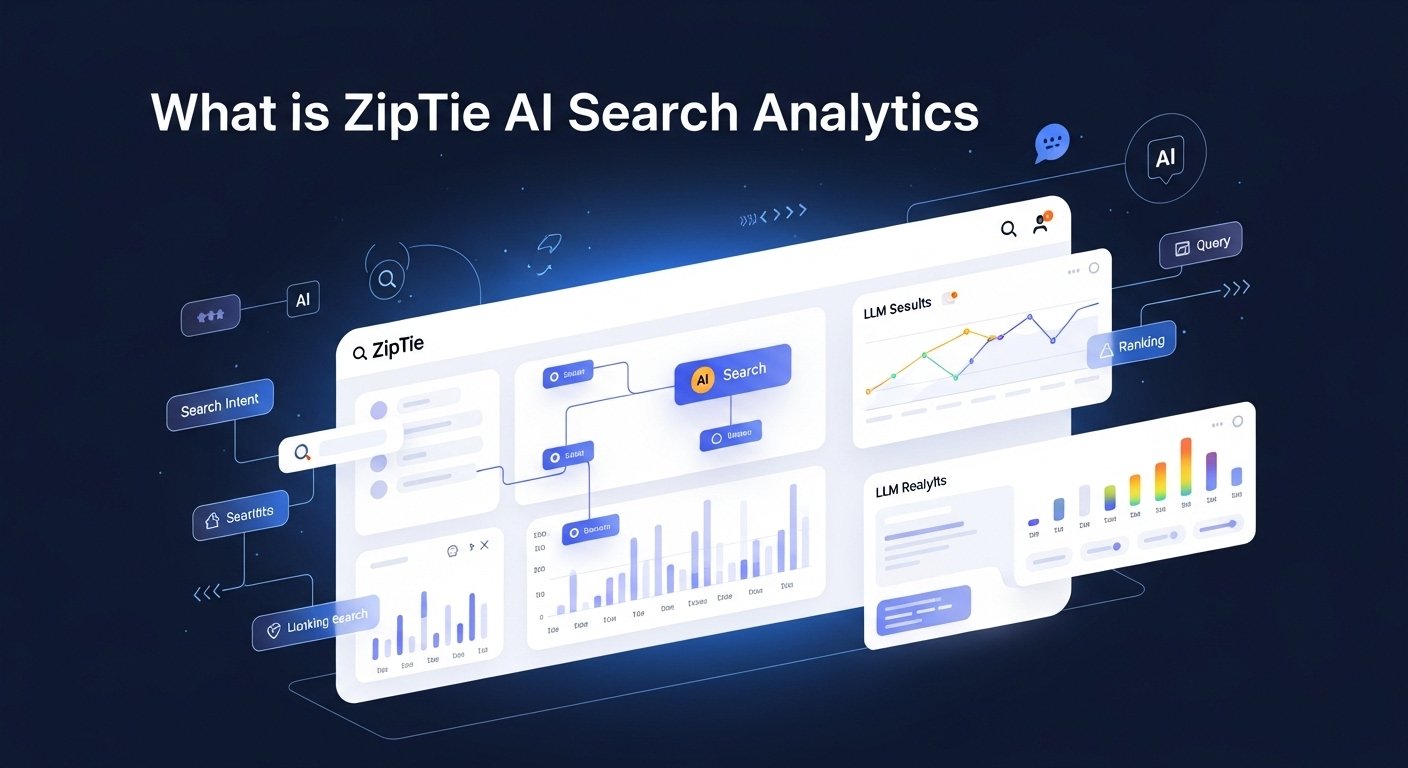 What is ZipTie AI search analytics dashboard showing AI-driven search visibility, ranking signals, and LLM analytics insights