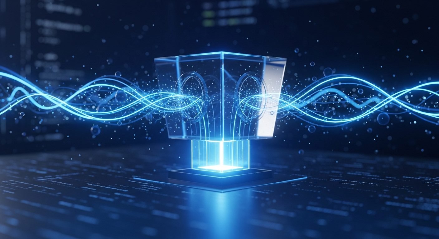 Abstract visualization of an AI contextual governance middleware layer filtering data streams for enterprise security.