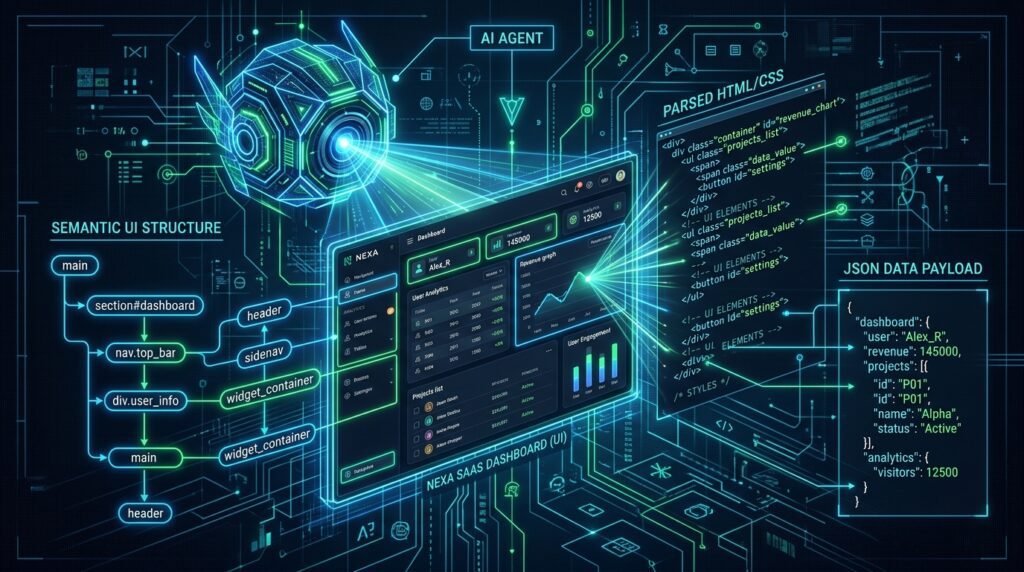 agentic ui architecture showcasing machine readable semantic code elements in saas product design uitop