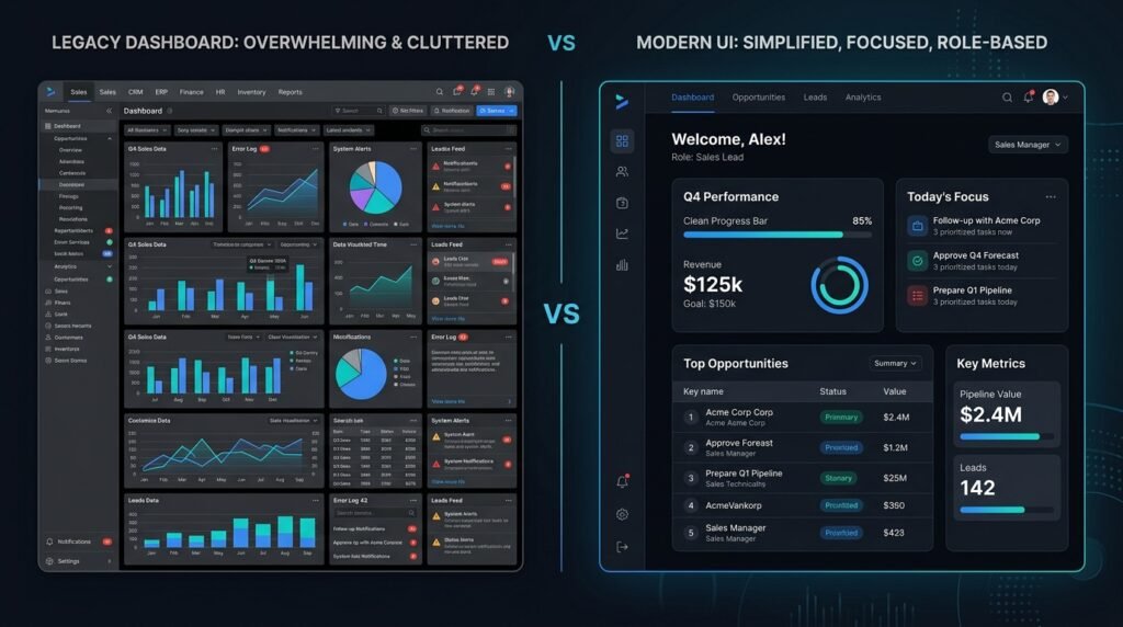 saas product design uitop dashboard comparing high friction vs low friction workflows