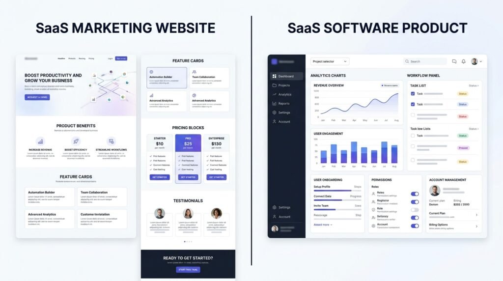 SaaS marketing website compared with SaaS product dashboard design