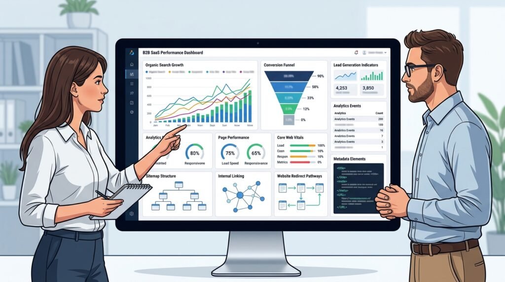 SaaS website SEO performance analytics and conversion tracking dashboard