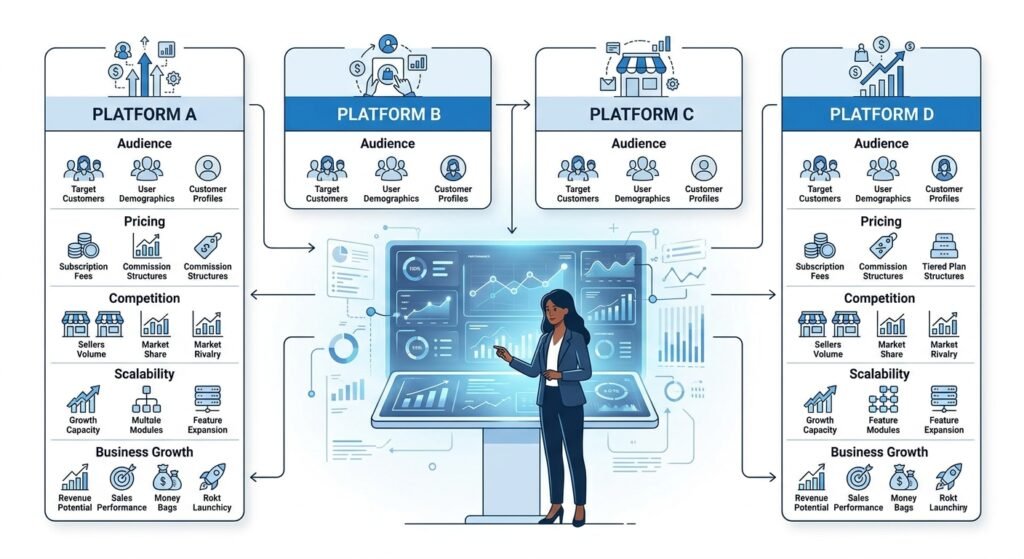 Online marketplace comparison guide for businesses selecting selling platforms